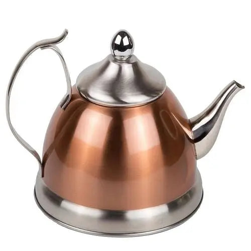 1 Quart Stainless Steel Teapot Kettle in Copper Finish with Tea Yellow Crius